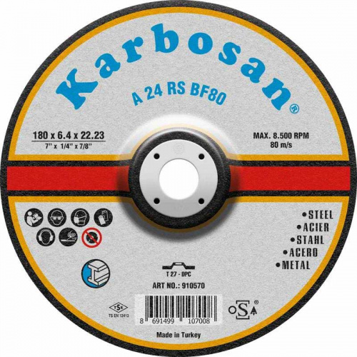  Диск шлифовальный по металлу "Karbosan" (180х6,4х22)(Арт.910570) АбразивПромТорг
