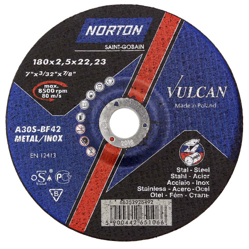  Отрезной круг Norton-Vulcan по нерж. стали, NV, 42, ø 180x2,5x22,23, 80 m/sec (66252925492) АбразивПромТорг