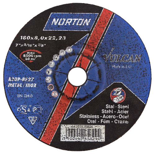  Зачистной круг Norton-Vulcan по нерж. стали, NV, 27, ø 180x8,0x22,23, 80 m/sec 66252830806 АбразивПромТорг